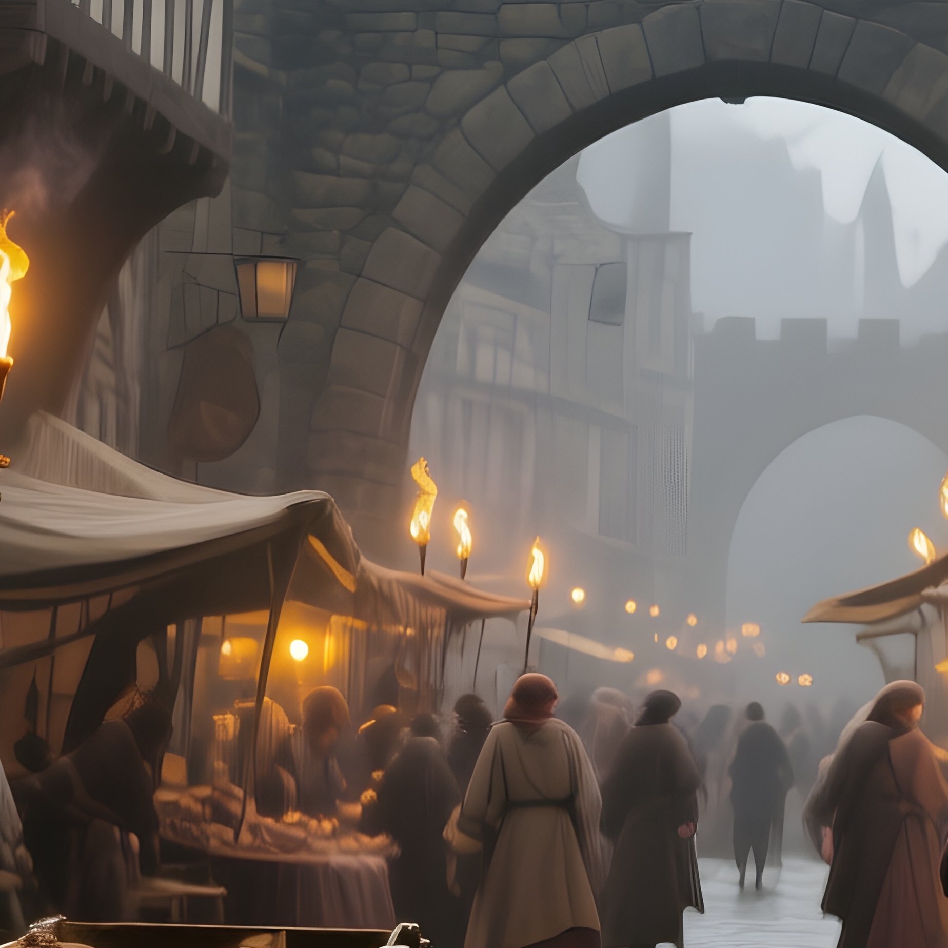 Medieval Market Street Under Overcast Sky - Full Resolution Quality Preview