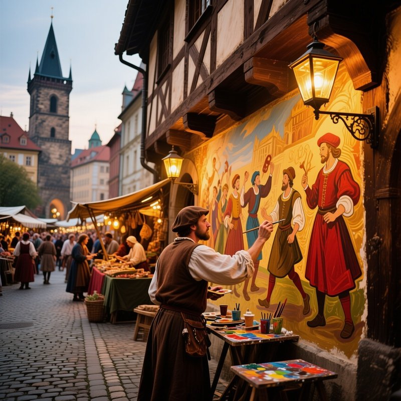 Medieval Prague Market Square Fresco