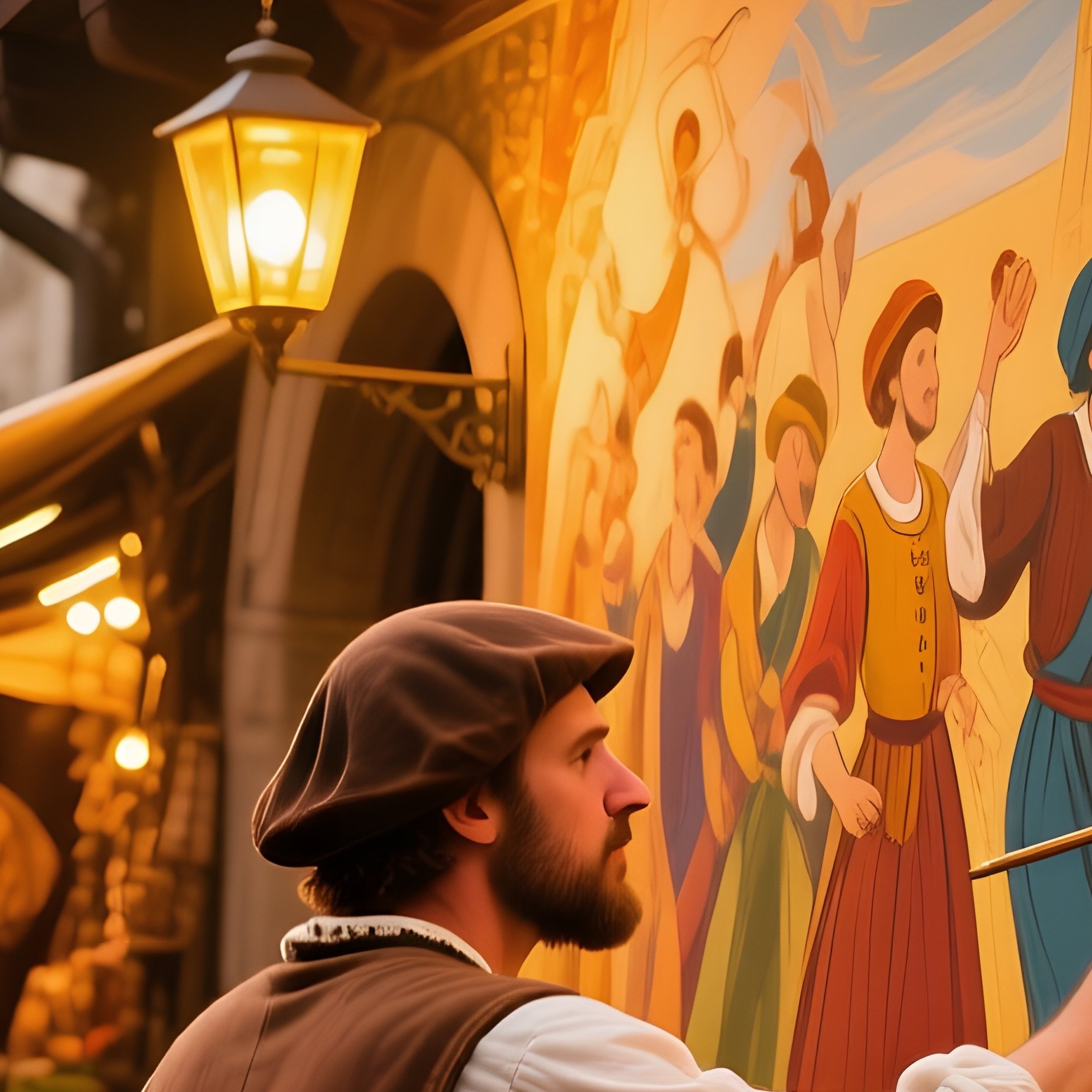 Medieval Prague Market Square Fresco - Full Resolution Quality Preview