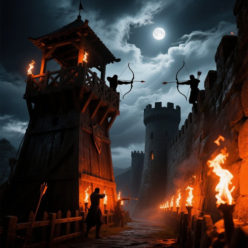 Medieval Siege Tower At Night