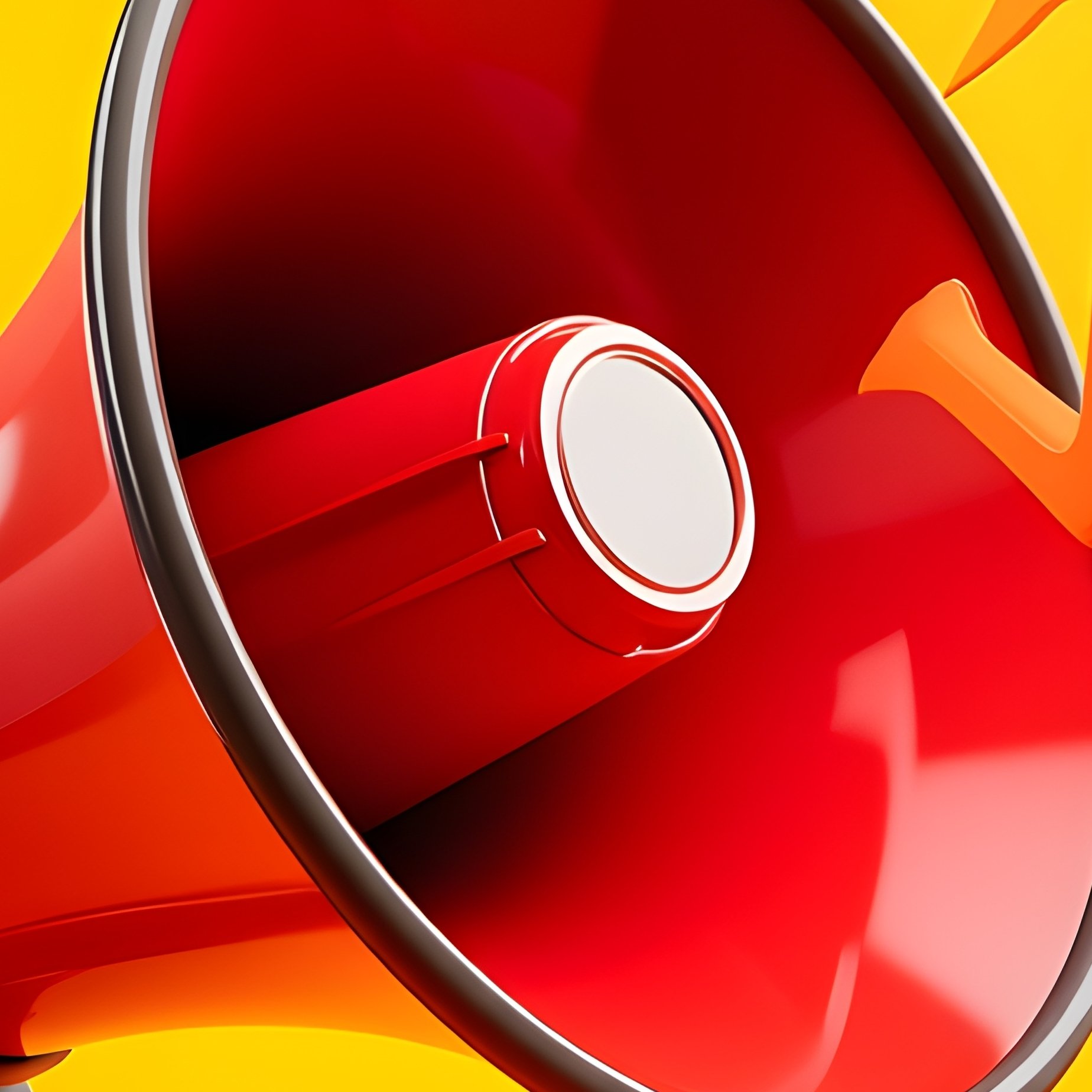 Megaphone: A Vintage Red Megaphone Against A Yellow Background, With Stylized Sound Waves Coming Out, Symbolizing Marketing And Announcements. - Full Resolution Quality Preview