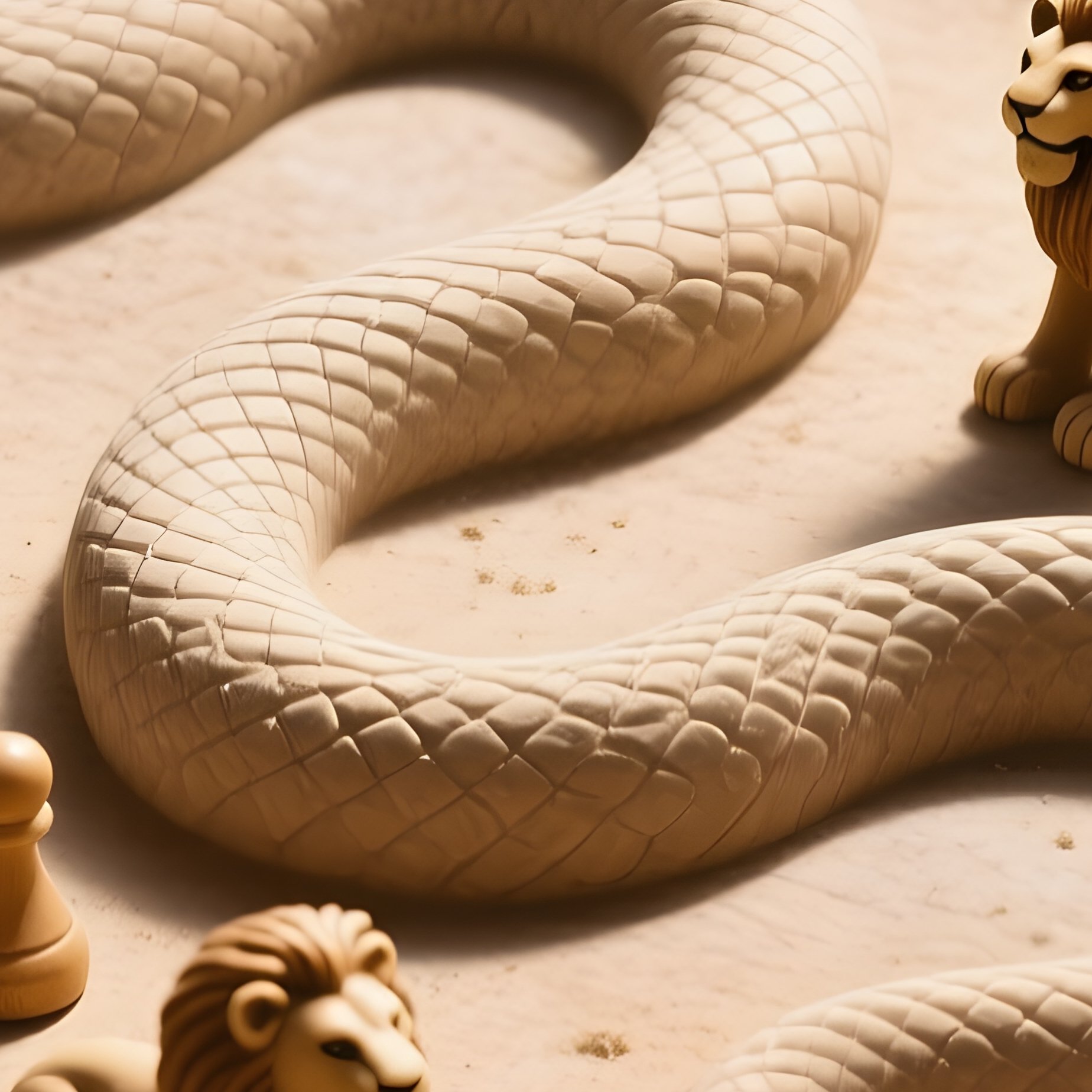 Mehen Stone Slab Coiled Snake Lion Figurines - Full Resolution Quality Preview