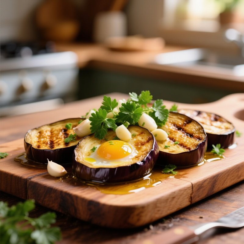 Melanzane Grigliate Grilled Eggplant Slices Dressed With Olive Oil Garlic And Parsley