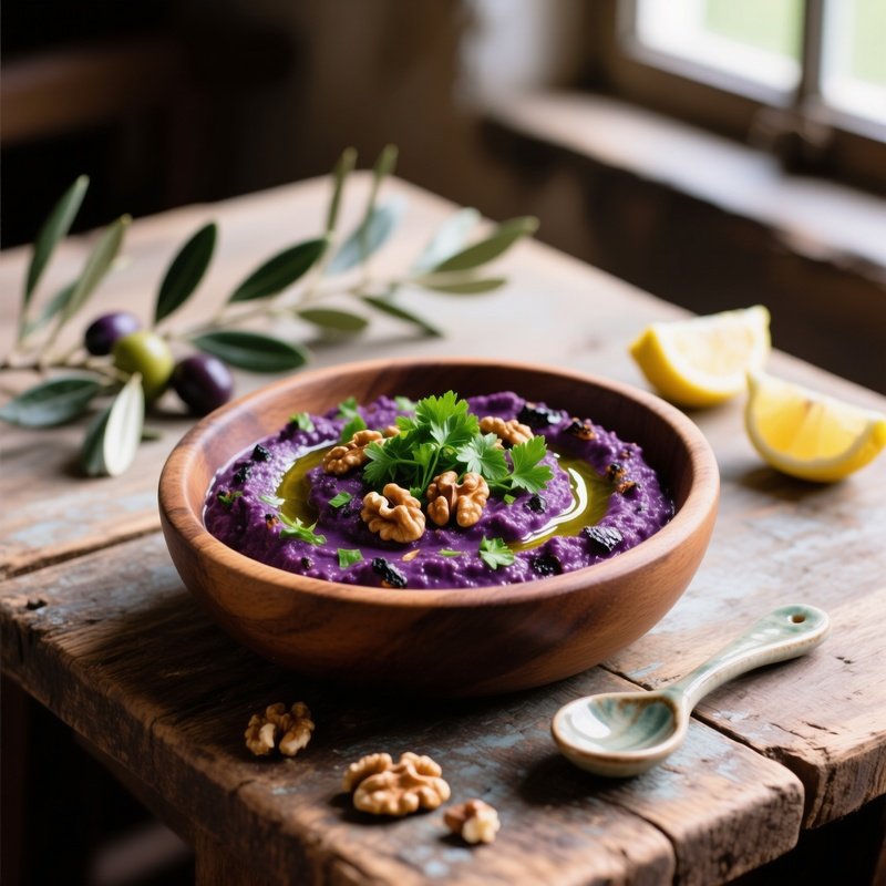 Melitzanosalata Smoky Eggplant Dip Garnished With Parsley And Walnuts