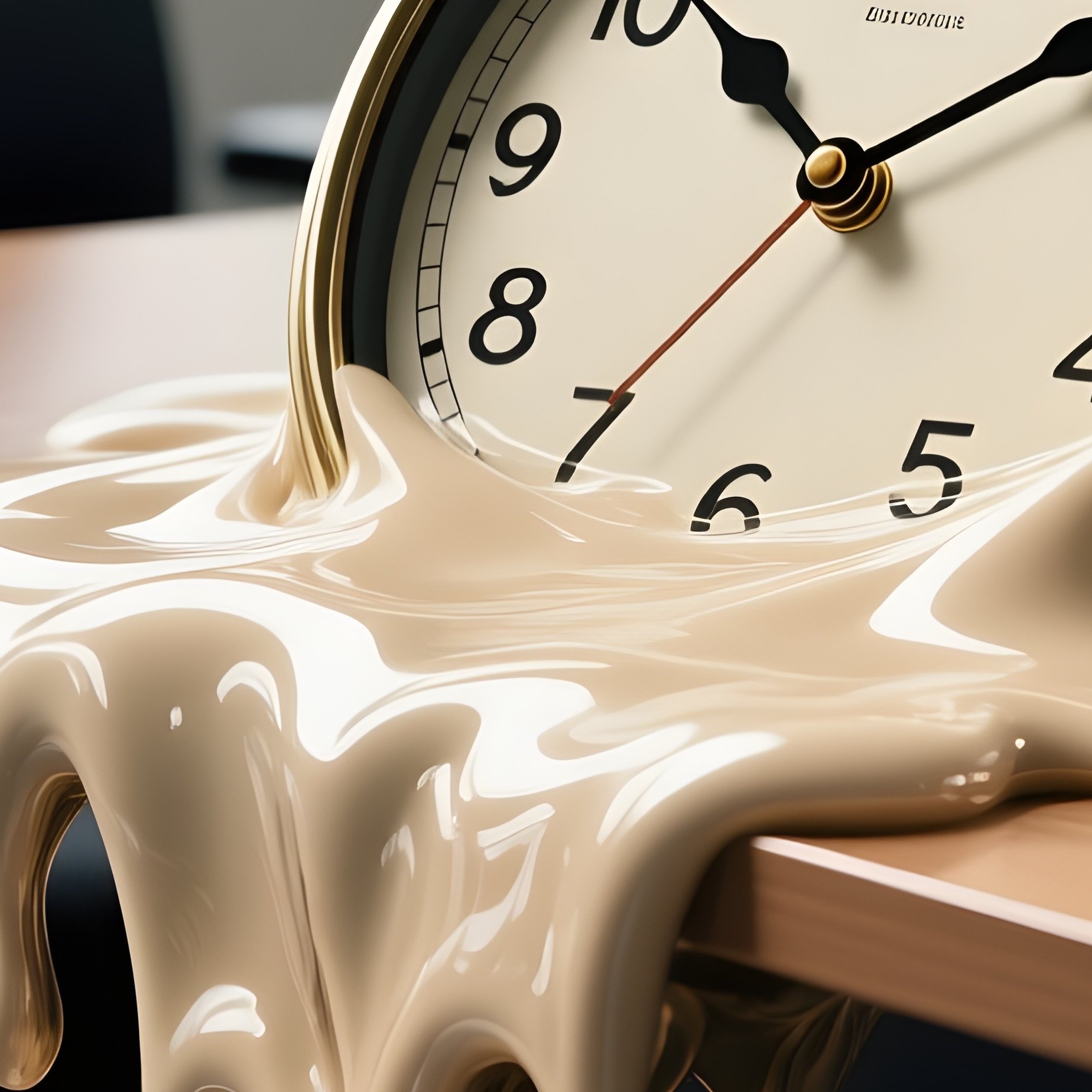 Melting Clock: A Surrealist Clock Melting Over The Edge Of An Office Desk, Inspired By Dali, Representing Time Slipping Away Or Deadline Pressure. - Full Resolution Quality Preview