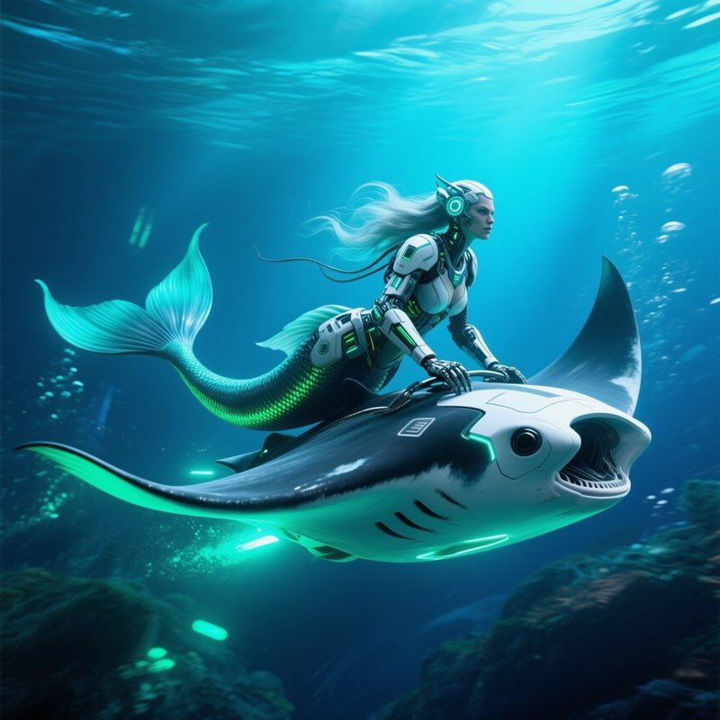 Mermaid On Manta Ray Science Fiction Underwater