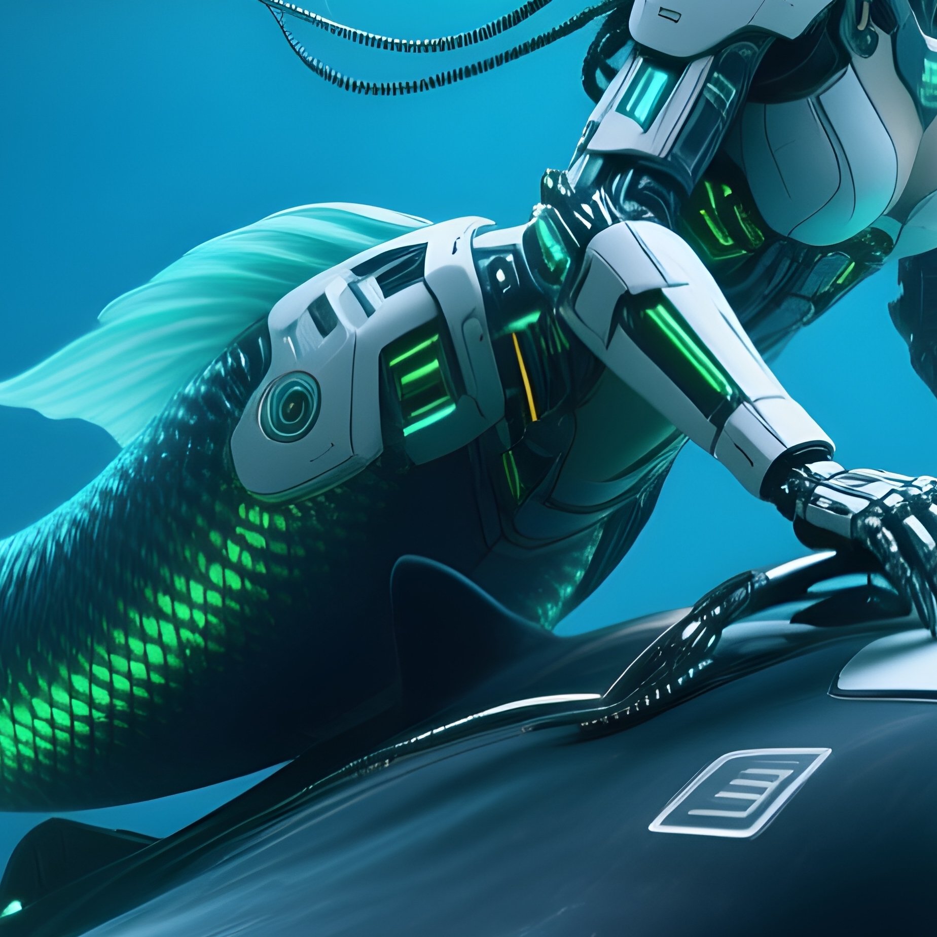 Mermaid On Manta Ray Science Fiction Underwater - Full Resolution Quality Preview