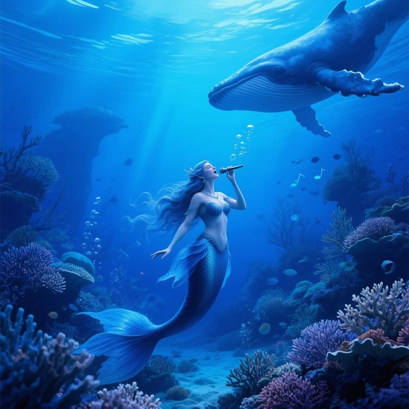 Mermaid Singing To Whales Underwater Image 1