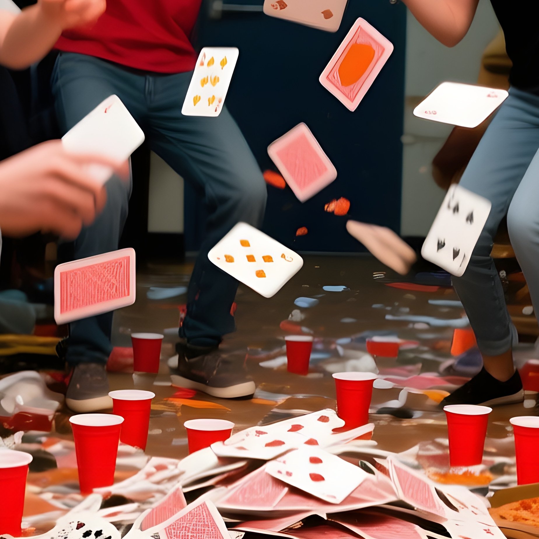 Messy College Dorm Floor With Students Playing Cards - Full Resolution Quality Preview