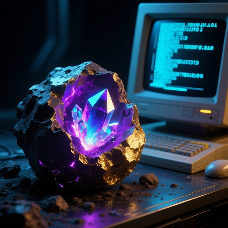 Meteorite With Pulsating Crystal Core Casting Light On Alien Code Console