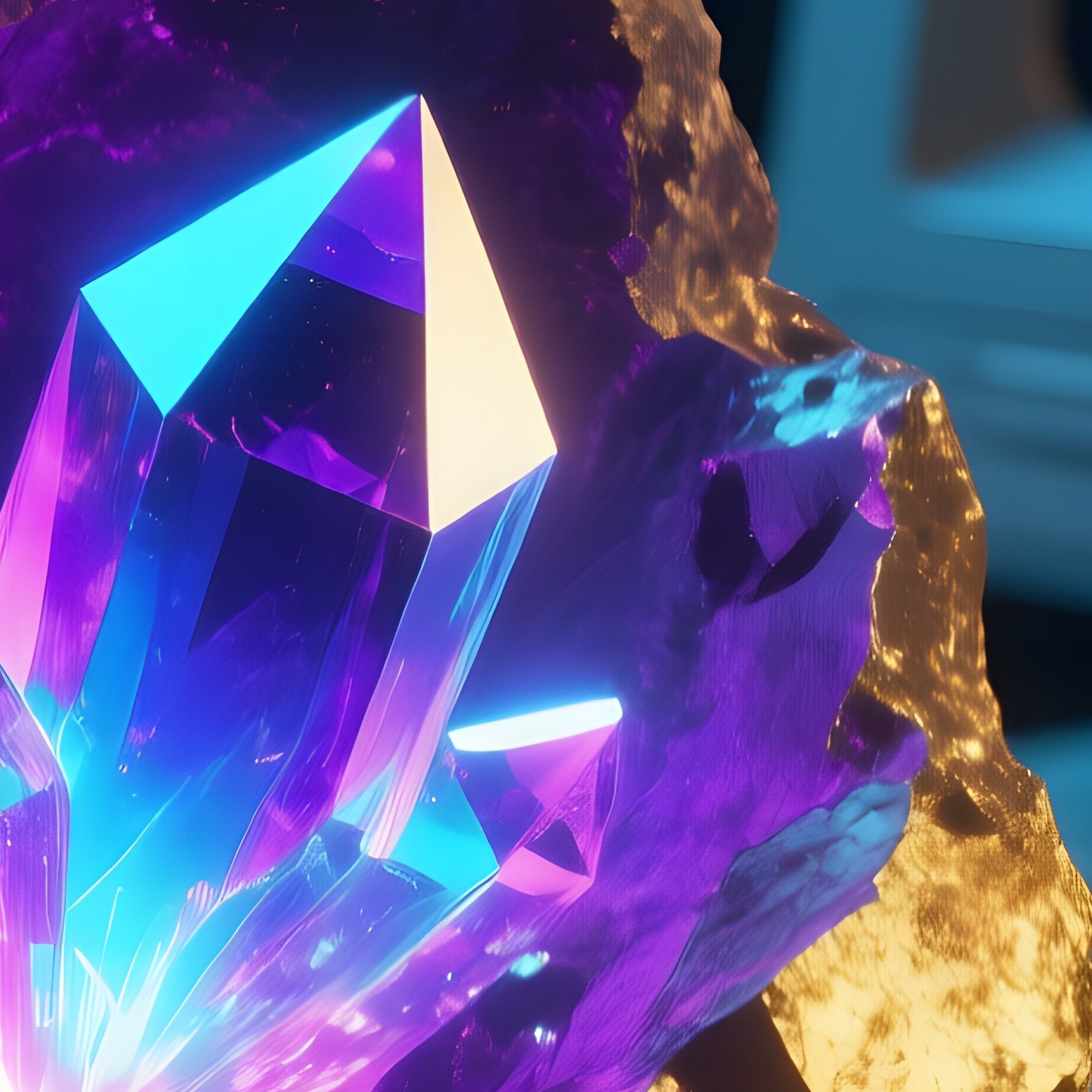 Meteorite With Pulsating Crystal Core Casting Light On Alien Code Console - Full Resolution Quality Preview