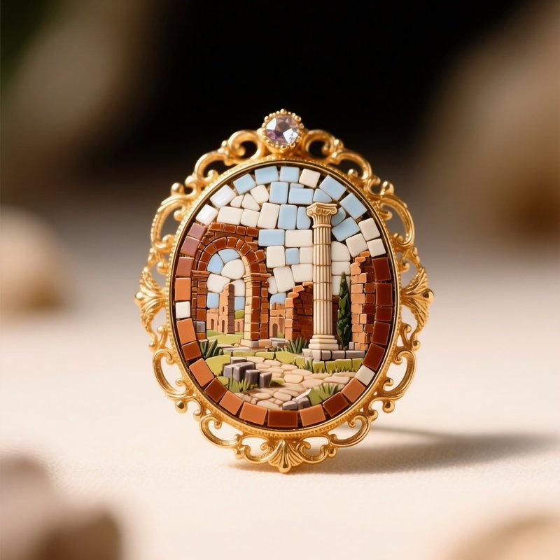 Micromosaic Brooch Roman Ruins