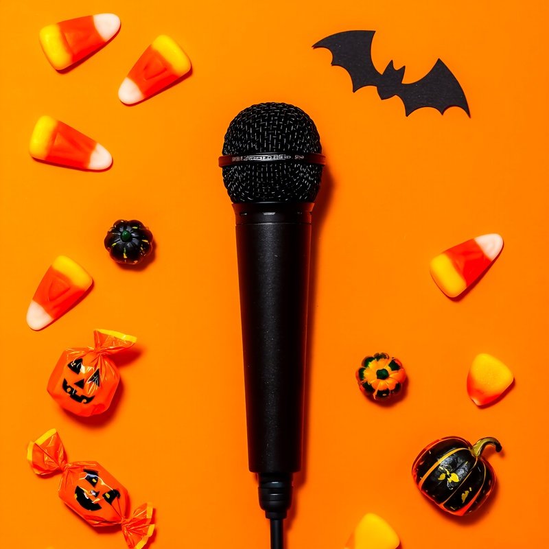 Microphone Surrounded By Halloween Themed Items Halloween