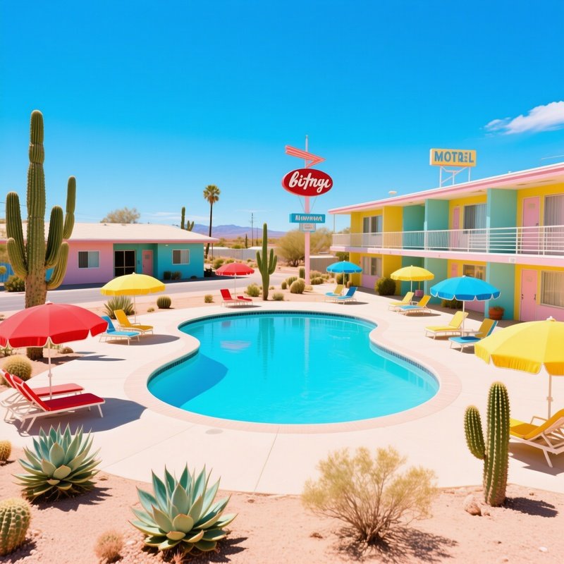Mid Century Motel Pool Kidney Shaped Desert Landscape