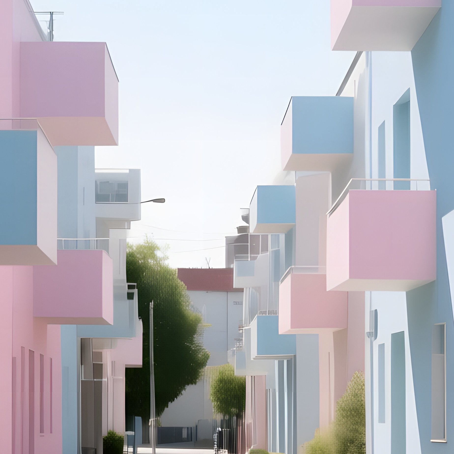Midday Perspective Narrow Alley Bauhaus Townhouses - Full Resolution Quality Preview