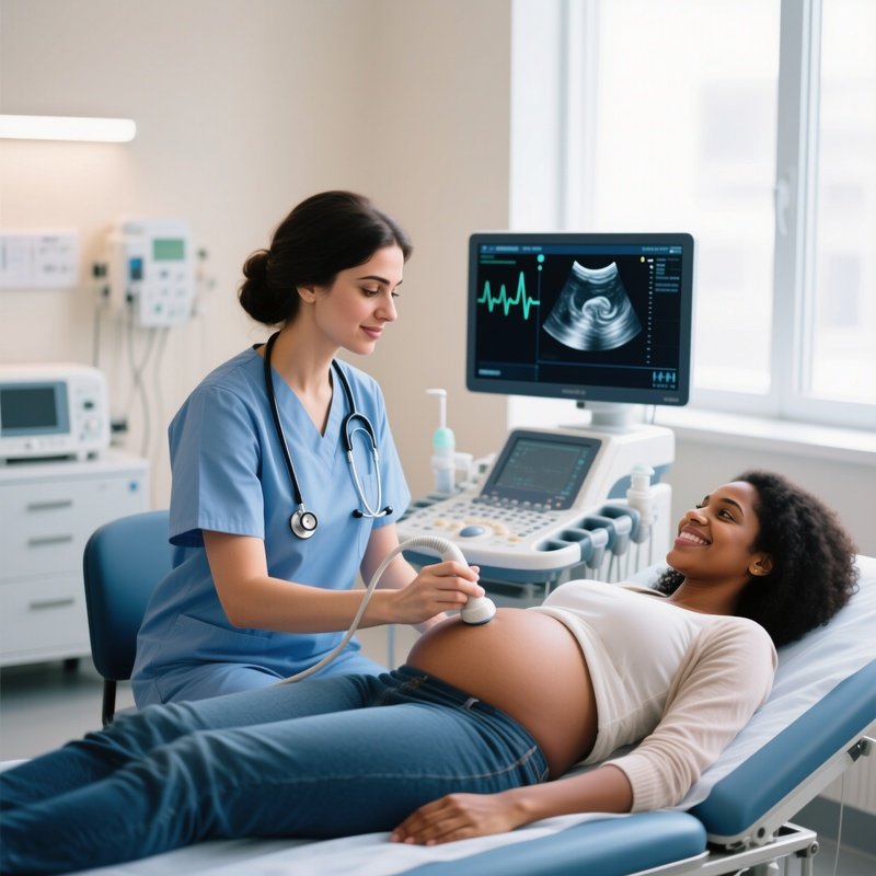 Middle Eastern Doctor Ultrasound Black Pregnant Woman