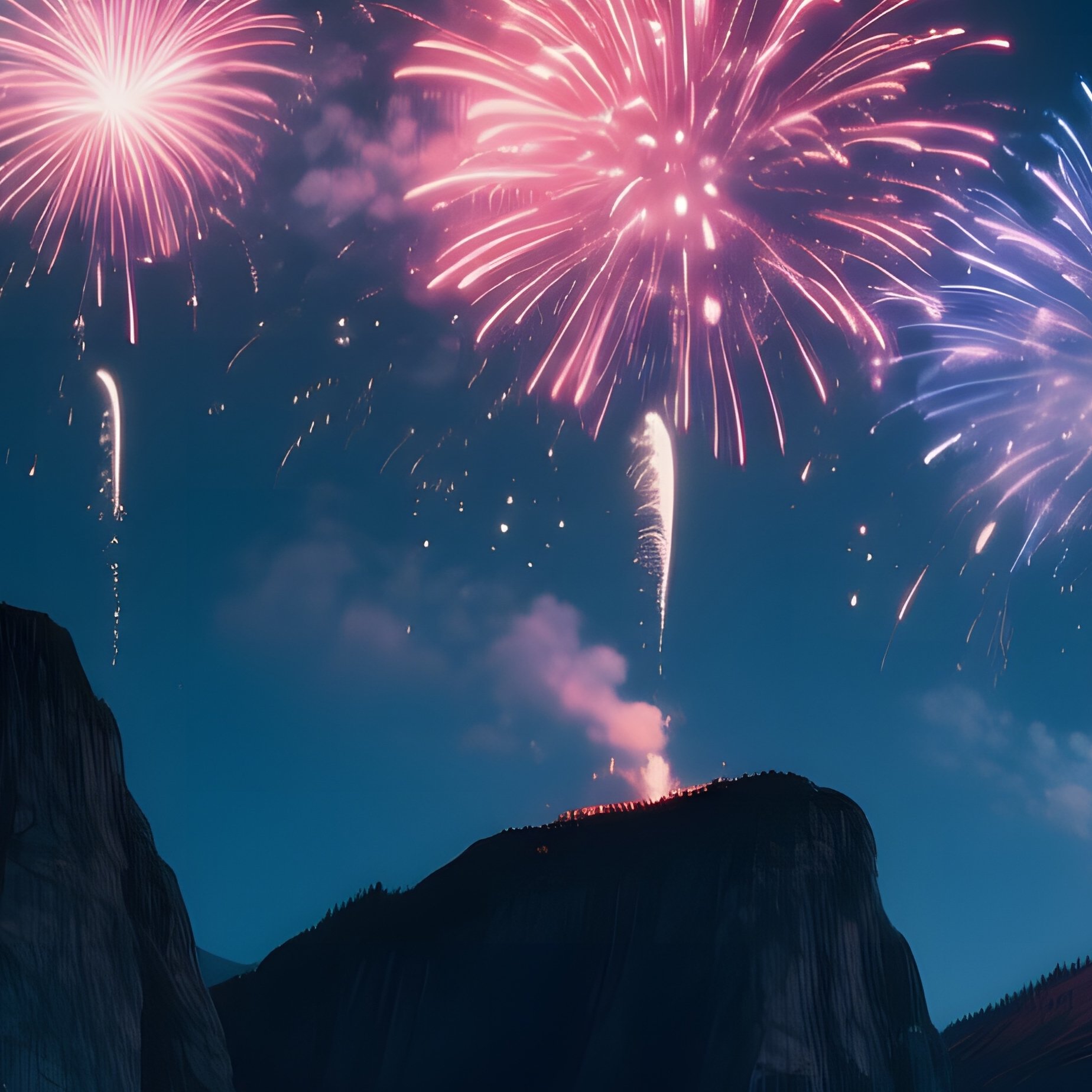 Midnight Darkness Punctuated By The Occasional Flash Of Distant Fireworks, Illuminating The Tops Of - Full Resolution Quality Preview