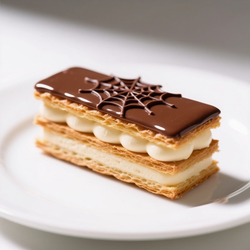 Mille Feuille Pastry With Chocolate Spiderweb