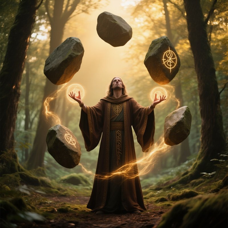 Mind Mage Levitating Stones Photorealistic