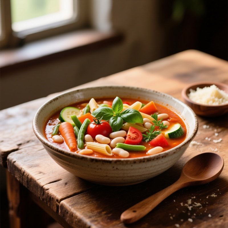 Minestrone Soup Seasonal Vegetables Beans Pasta Tomato Herbs