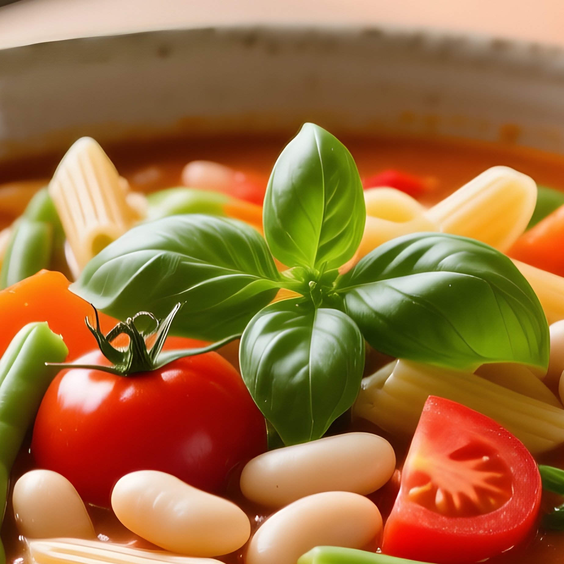 Minestrone Soup Seasonal Vegetables Beans Pasta Tomato Herbs - Full Resolution Quality Preview
