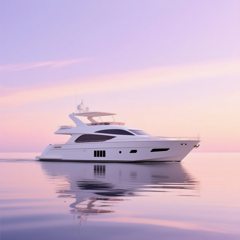 Minimalist White Yacht Drifting Under Pastel Evening Sky