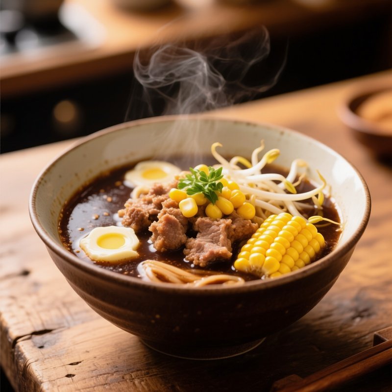 Miso Ramen With Fermented Soybean Paste Broth Corn Butter Bean Sprouts And Ground Pork