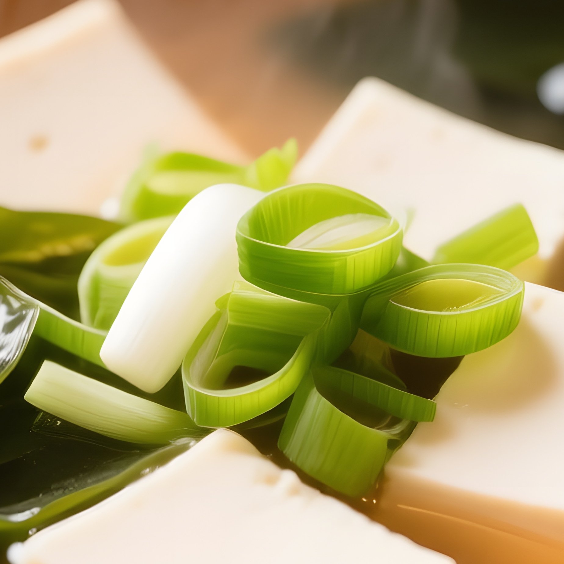 Miso Soup With Tofu Cubes Wakame Seaweed And Scallions - Full Resolution Quality Preview