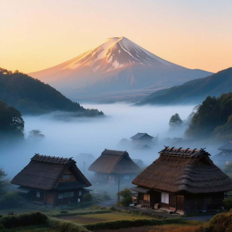 Misty Dawn Japanese Mountain Village