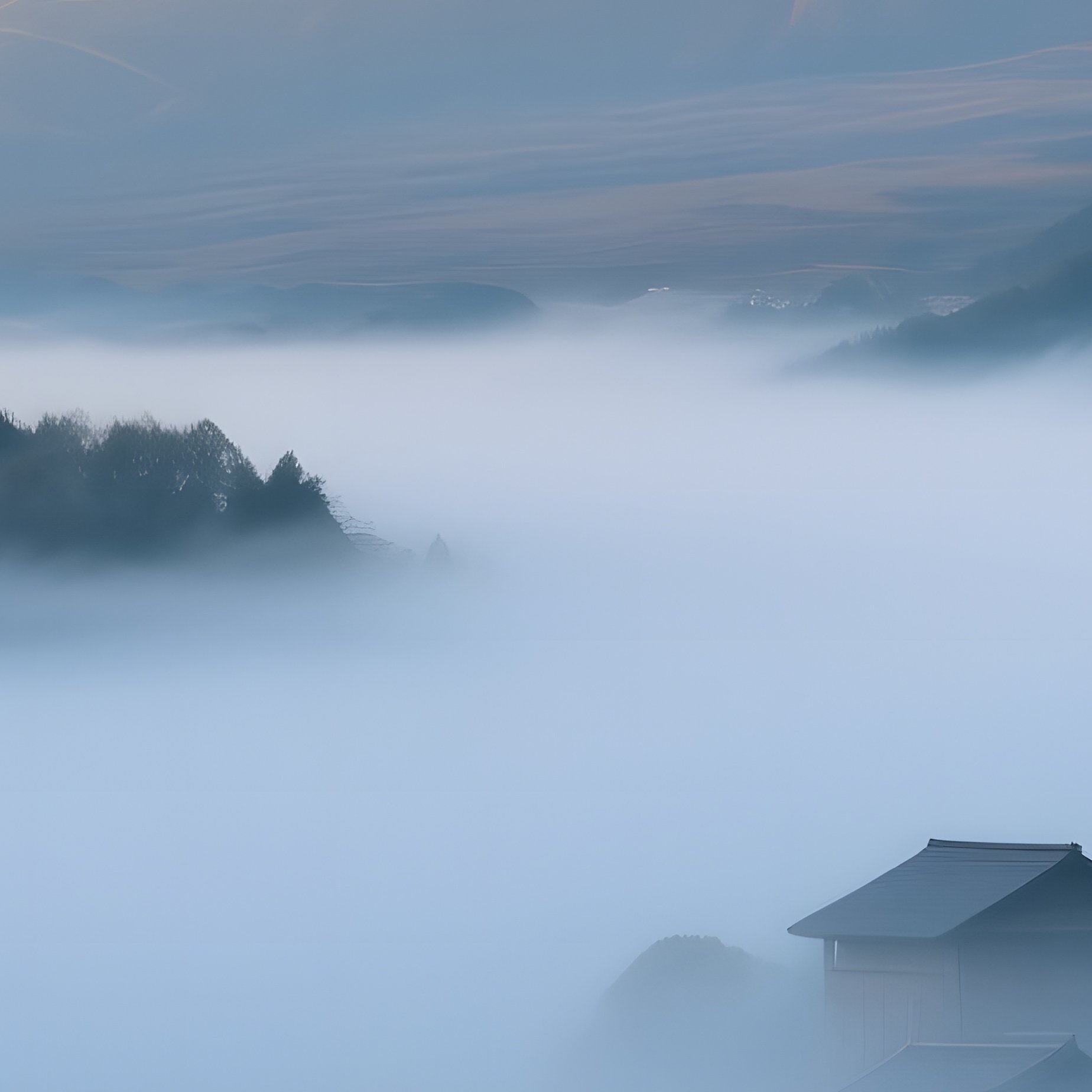 Misty Dawn Japanese Mountain Village - Full Resolution Quality Preview