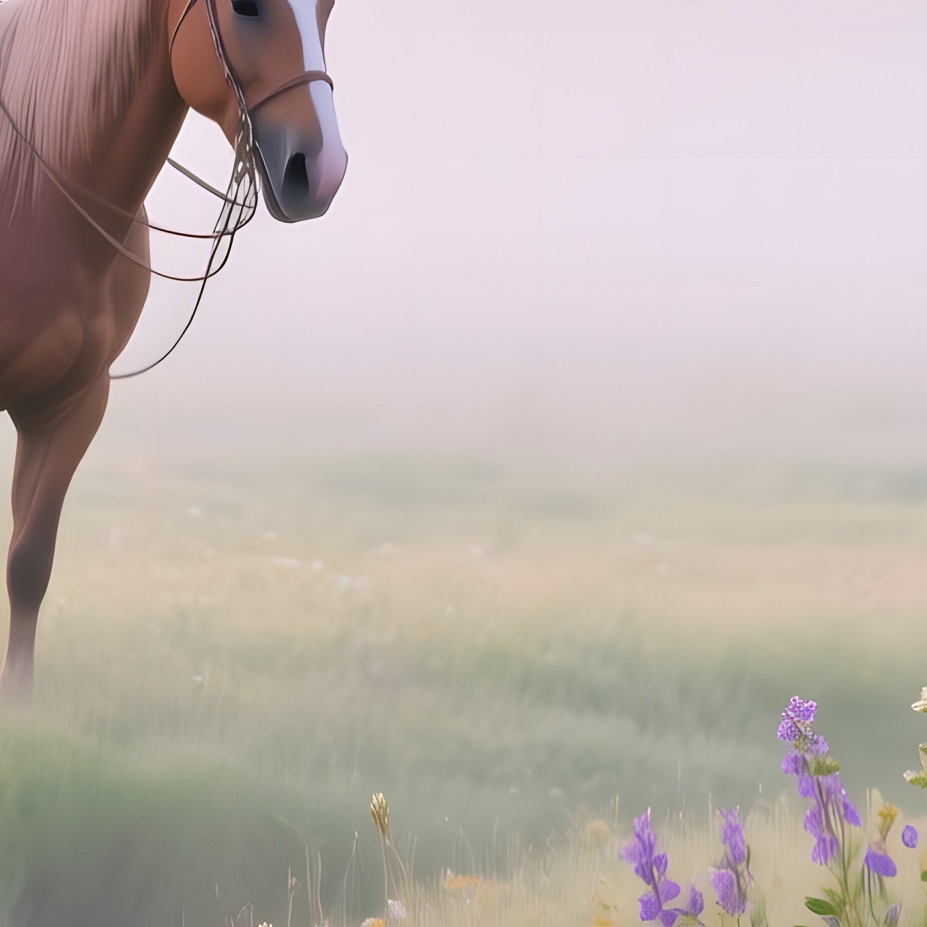 Misty Meadow With Cowboy And Sioux Woman - Full Resolution Quality Preview