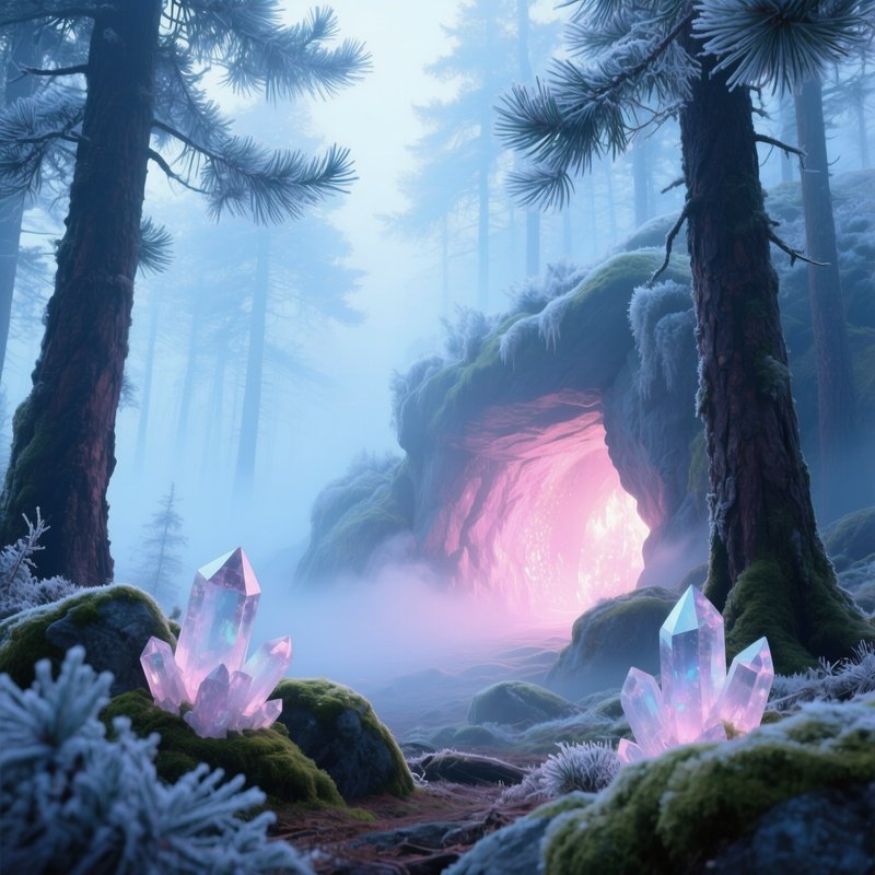 Misty Morning Enchanted Pine Forest Grotto