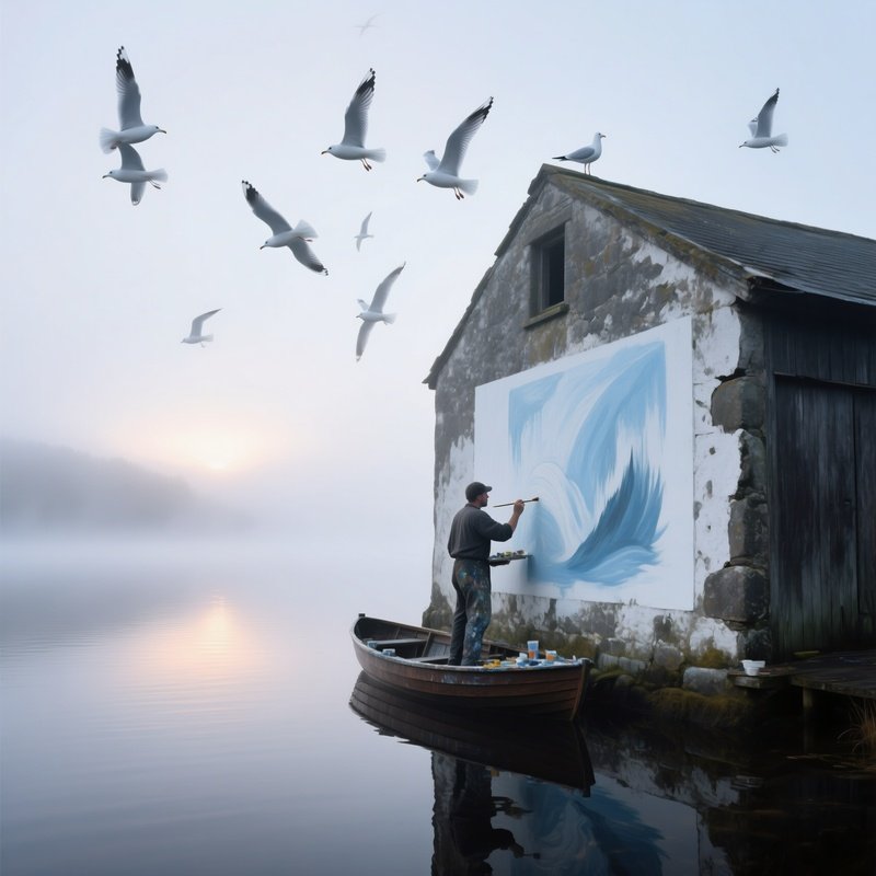 Misty Scottish Loch Dawn Painter Fresco