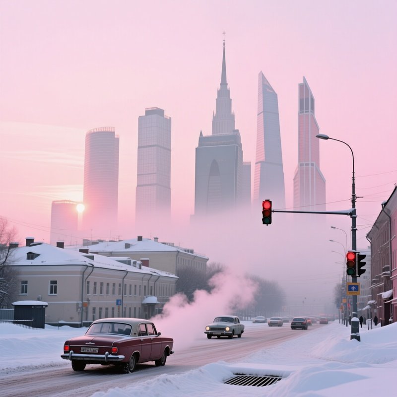 Misty Winter Dawn Over Moscow Seven Sisters