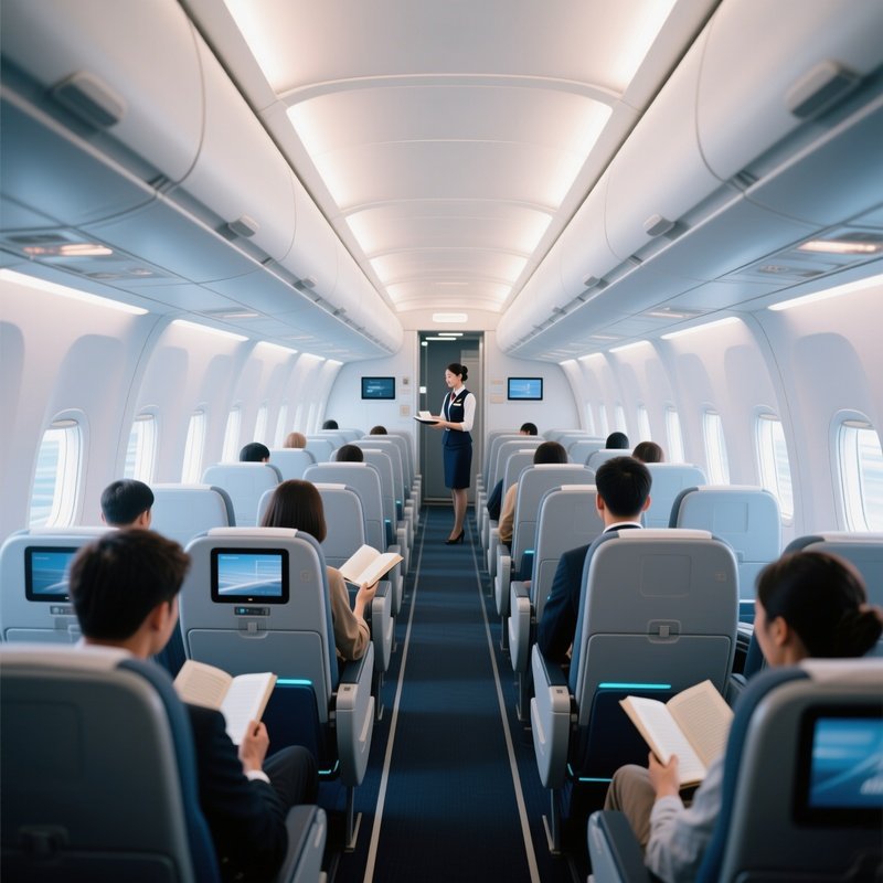 Modern Airplane Interior With Passengers
