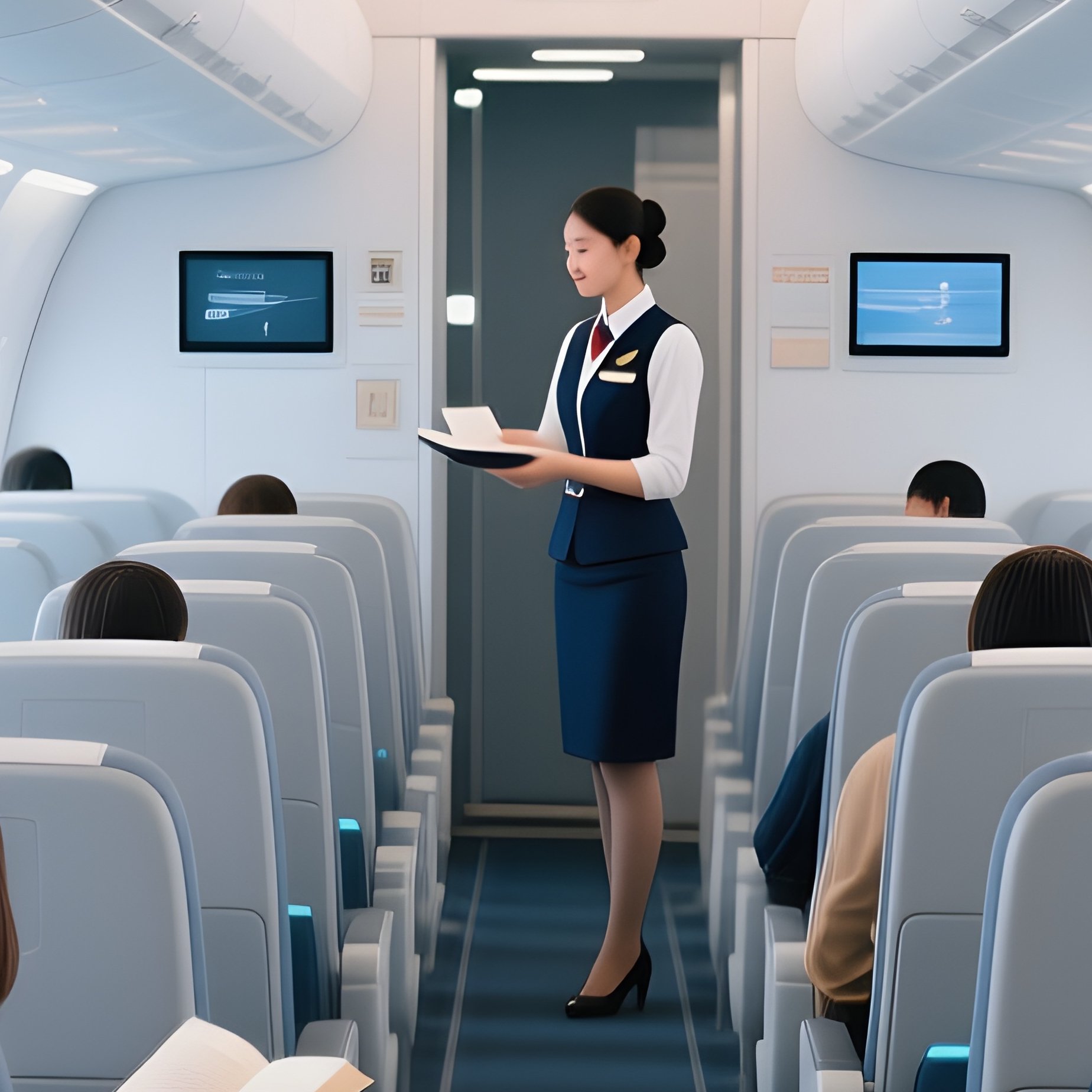 Modern Airplane Interior With Passengers - Full Resolution Quality Preview