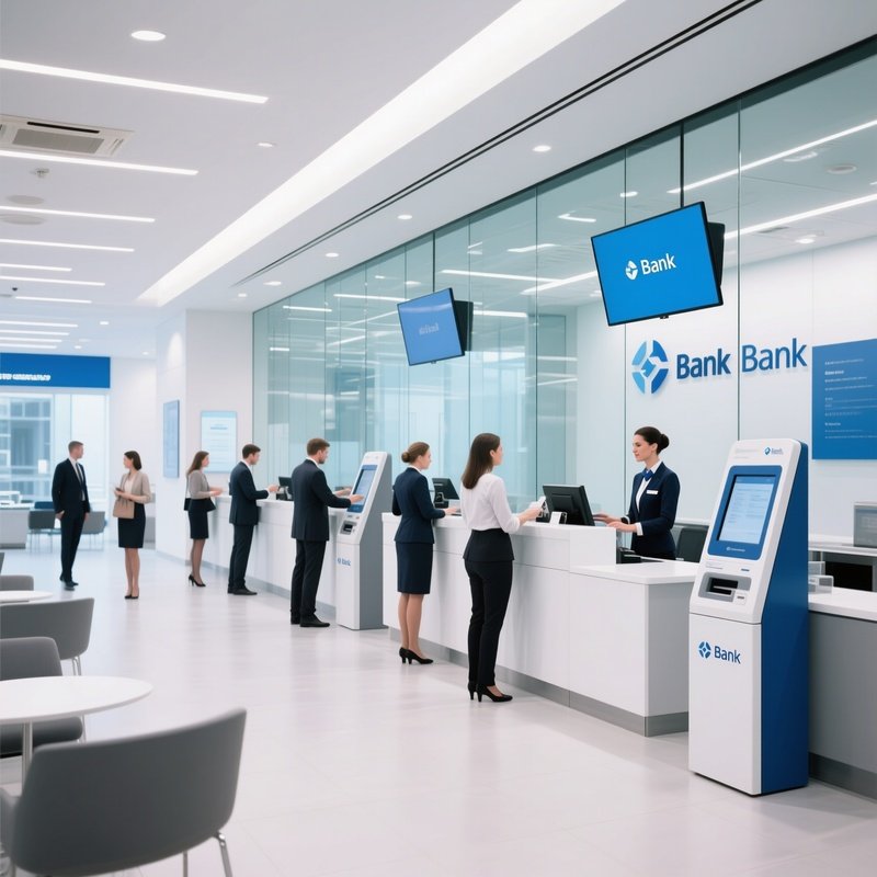 Modern Bank Branch With Customers And Staff