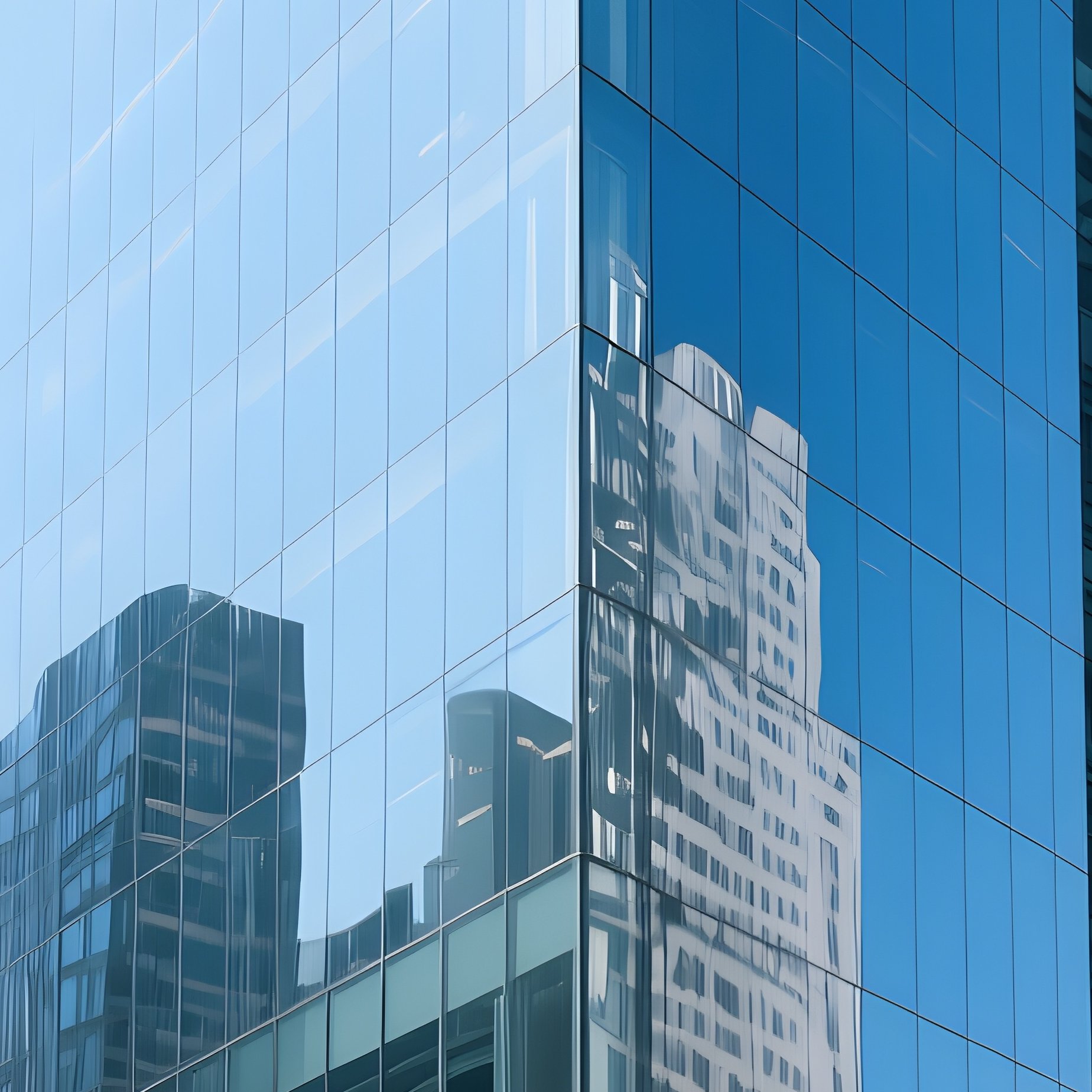 Modern Bank Building With Glass Facade And Skyline - Full Resolution Quality Preview