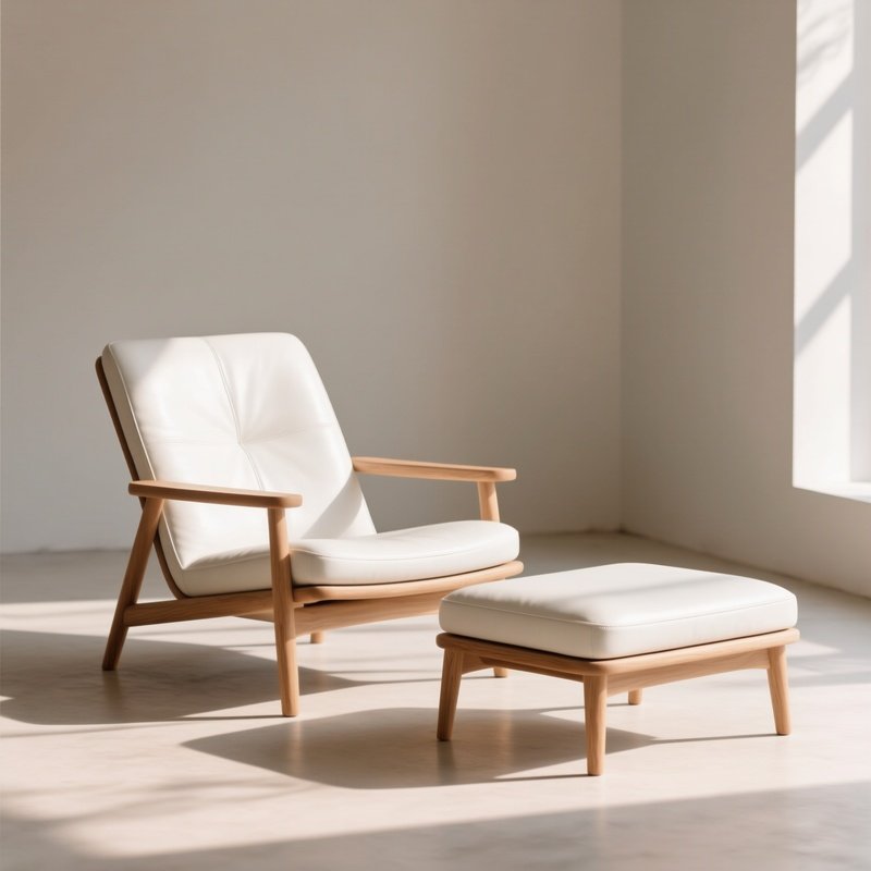Modern Classic Lounge Chair White Leather Wood
