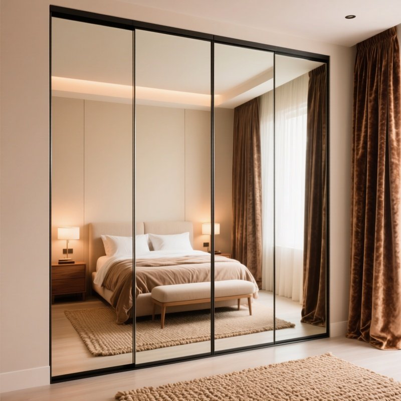 Modern Fitted Wardrobe Mirrored Doors Cozy Bedroom