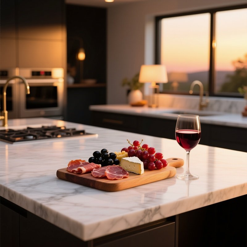 Modern Kitchen Island Marble Countertop Twilight Charcuterie Board