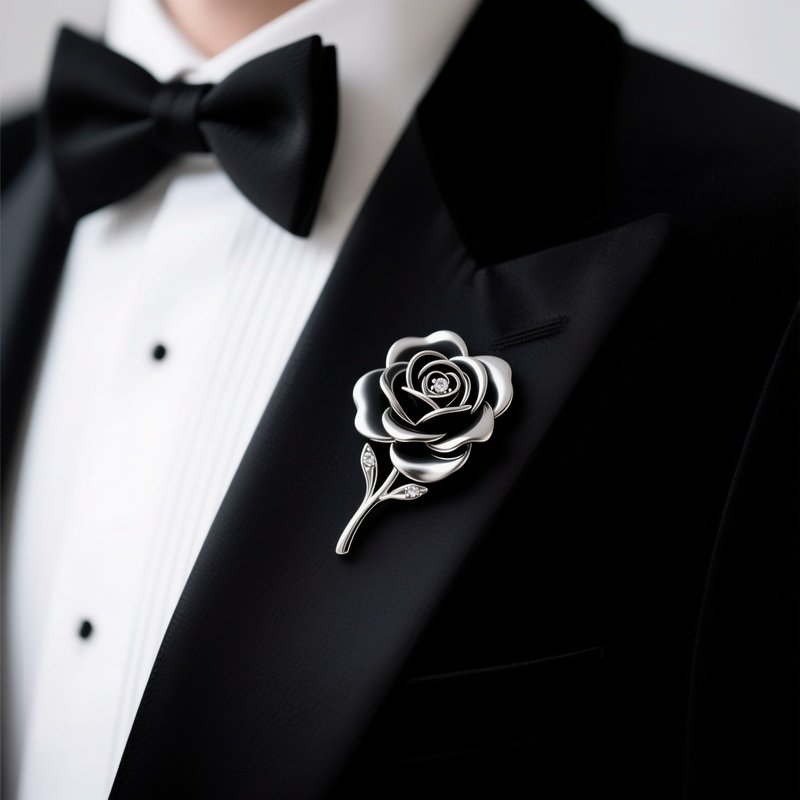 Modern Lapel Pin Flower On Tuxedo