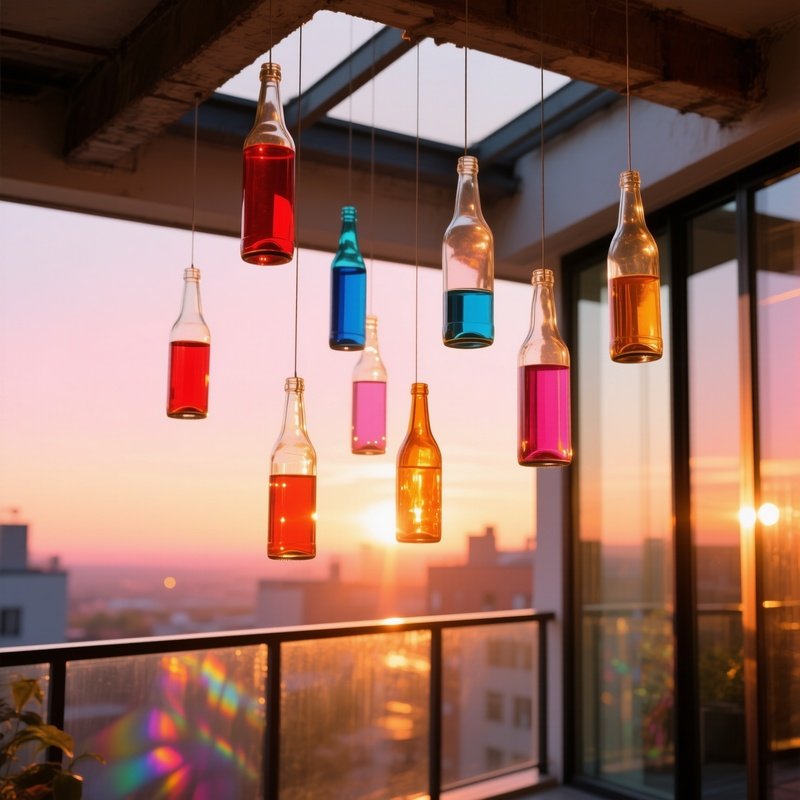 Modern Loft Balcony Sunset Glass Bottle Installation