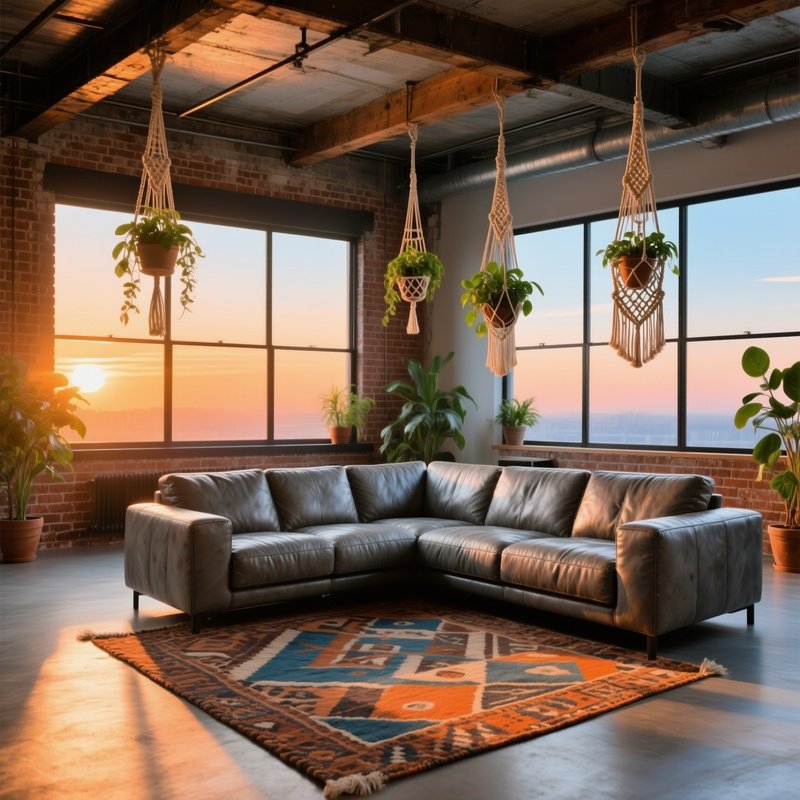 Modern Loft Living Room Sunrise