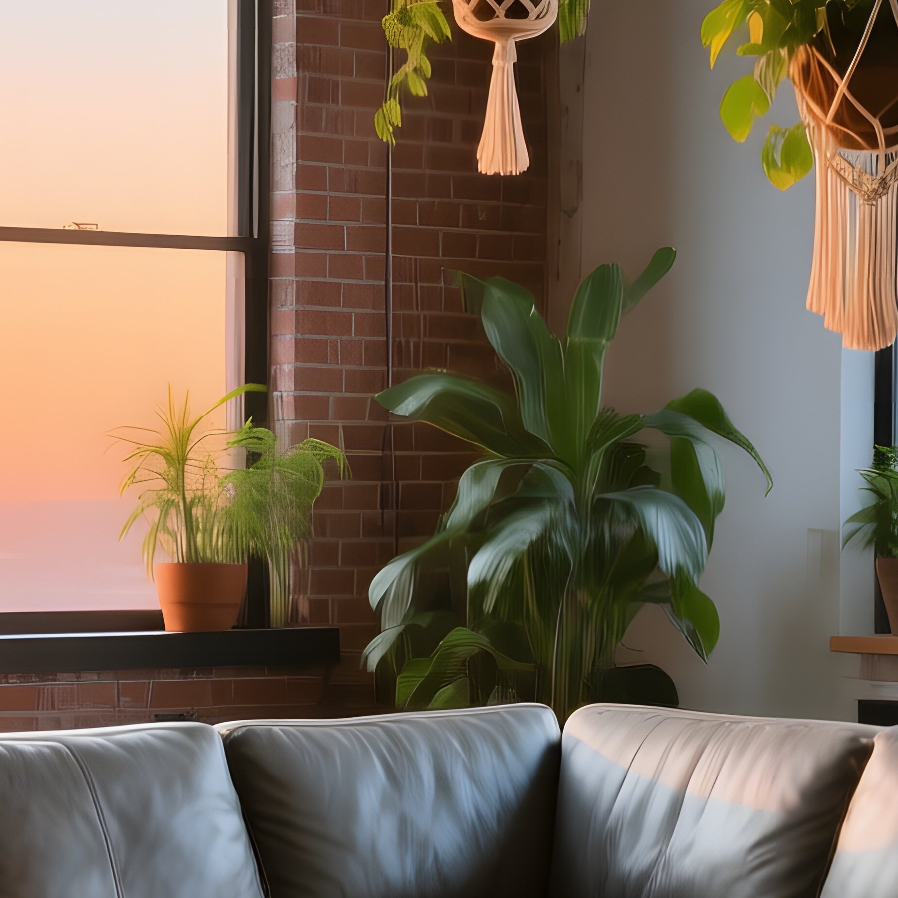 Modern Loft Living Room Sunrise - Full Resolution Quality Preview