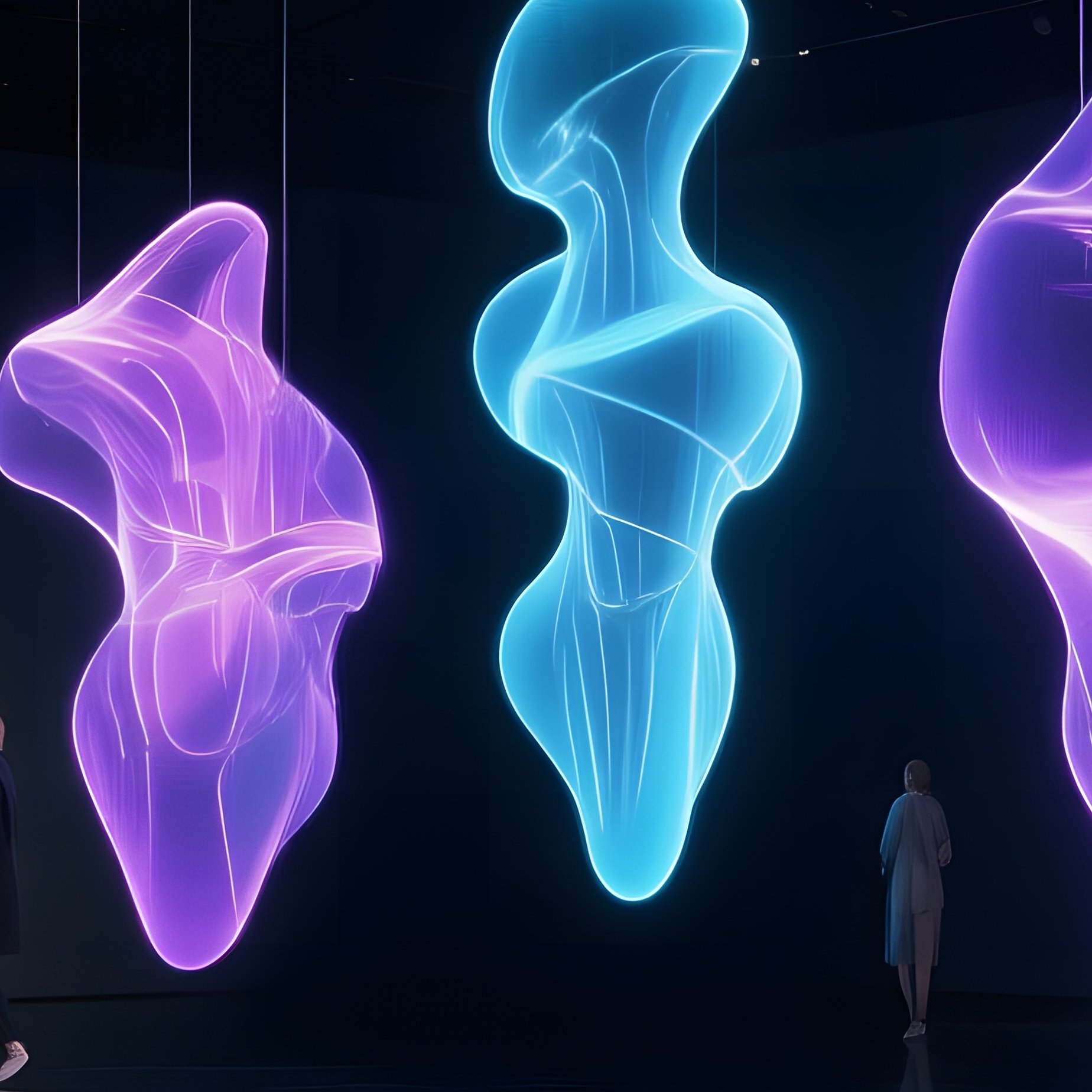 Modern Museum Gallery With Floating Holographic Sculptures - Full Resolution Quality Preview