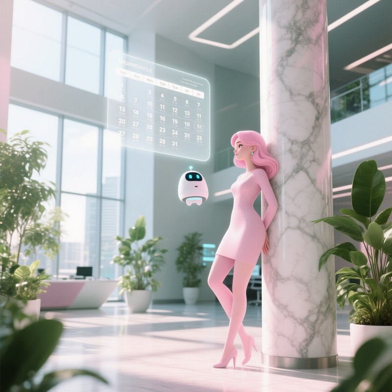 Modern Office Atrium Pop Up Girl With Pastel Pink Hair