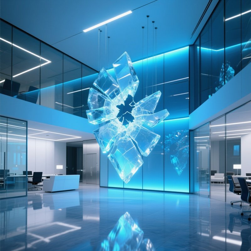 Modern Office Lobby Glass Sculpture Shattered Ice