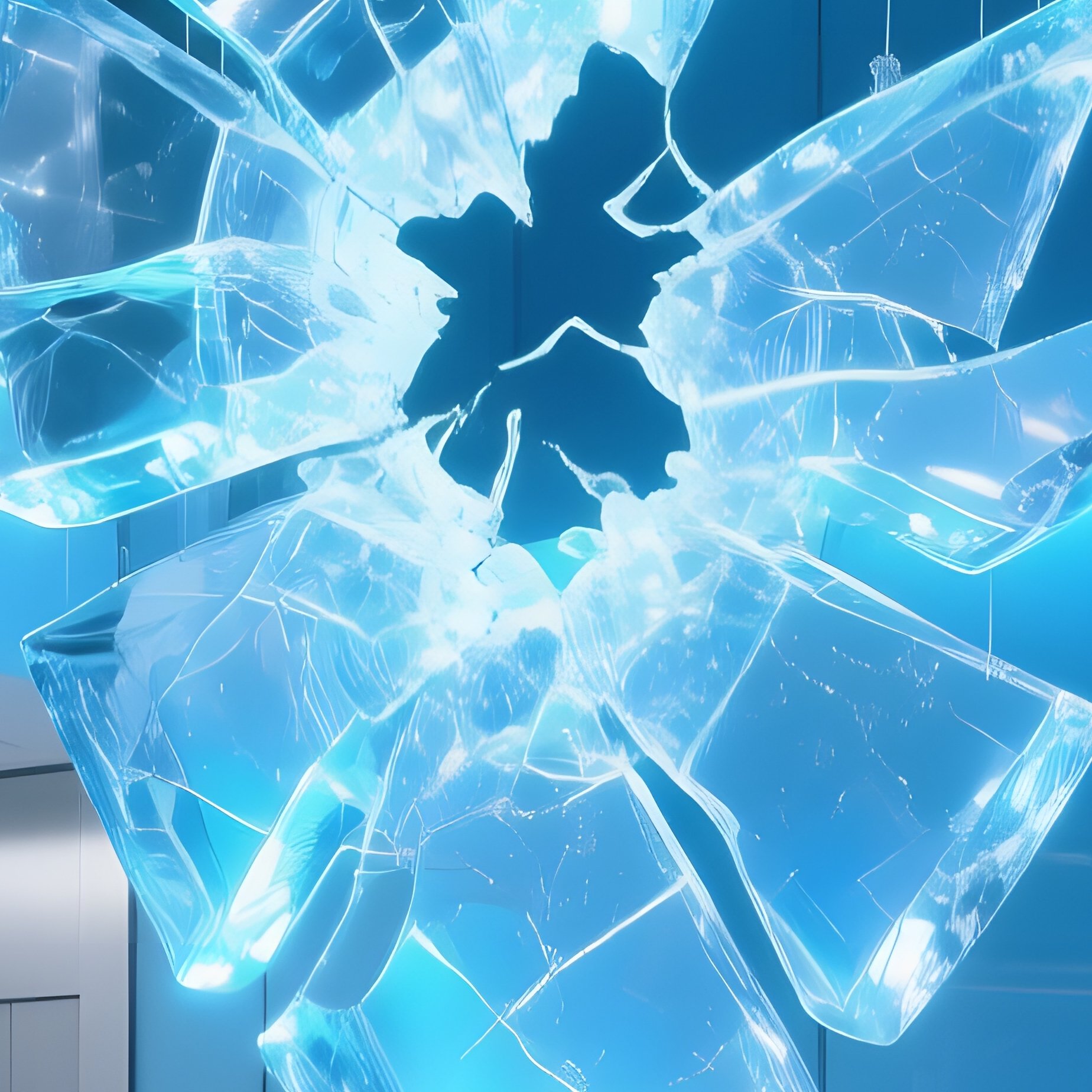 Modern Office Lobby Glass Sculpture Shattered Ice - Full Resolution Quality Preview