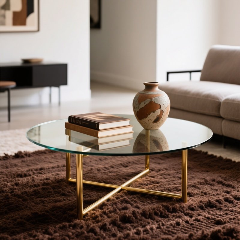 Modern Round Glass Coffee Table With Gold Legs